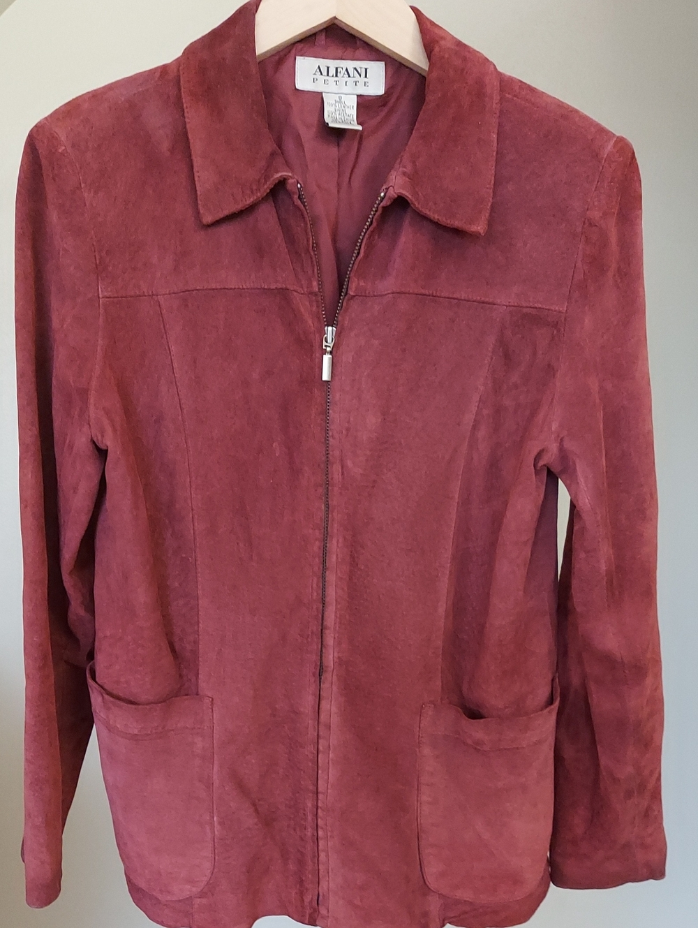 Alfani Petite Women's Leather Zip-Front  Lined Jacket in Dark  Dusty Rose Sz S
